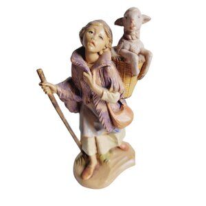 Miriam by Fontanini Young Shepherdess and Lamb in Woven Basket Holding a staff